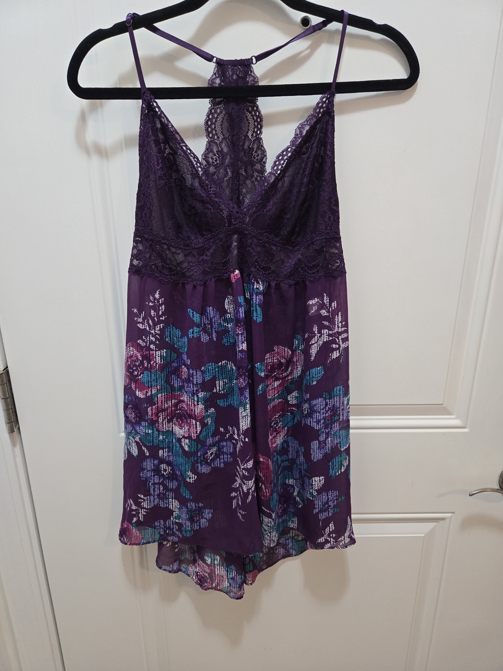 Linea Donatella Purple Floral Lace Racerback Chemise